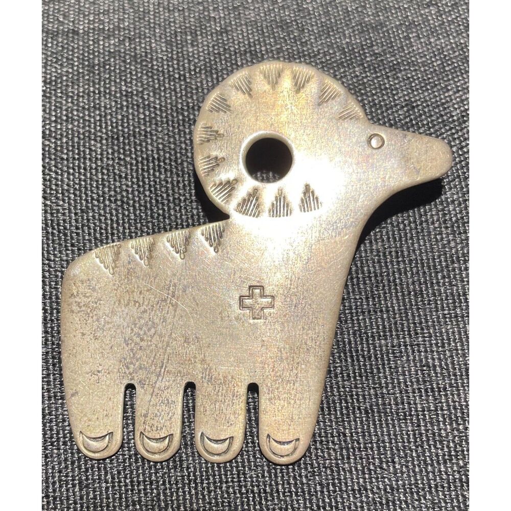 Jan Loco Apache Handmade Signed Sterling Silver Loco Bighorn Brooch Vintage